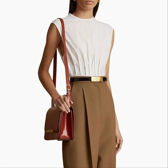 NWT$1,280 Khaite Westin Pintucked Seamed Cotton Poplin Top Sz 10 M - Picture 16 of 16